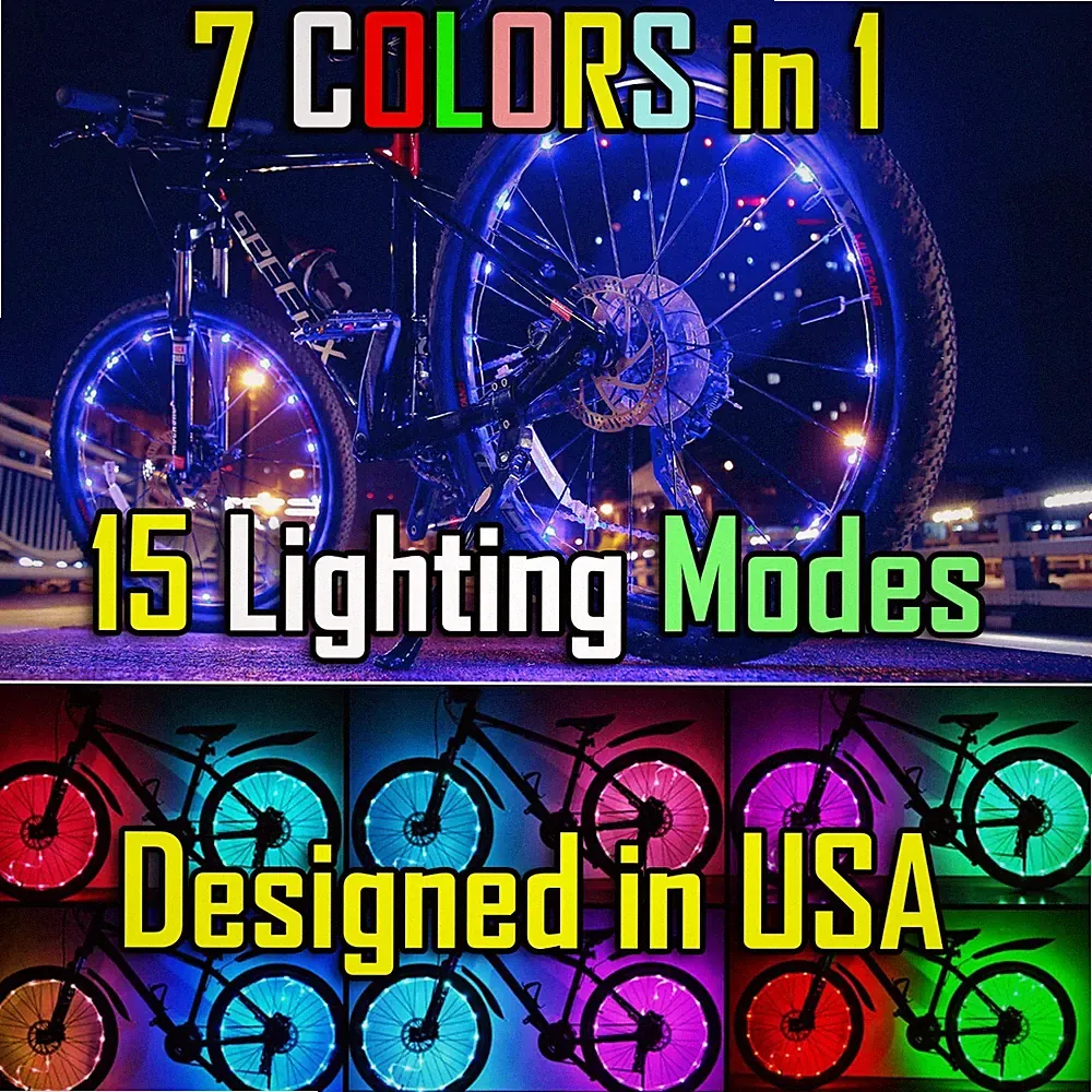 2-Tire Pack LED Bicycle Bike Wheel Lights 7 COLORS in 1 Fits any Spoke Rim Tires