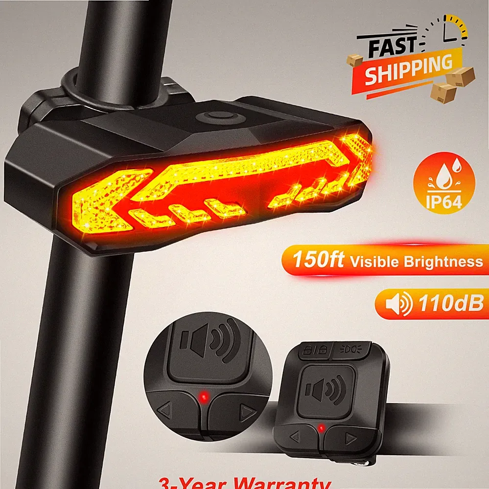 Ultra-Bright Bike Tail Light Turn Signals/Auto Brake USB Rechargeable Waterproof