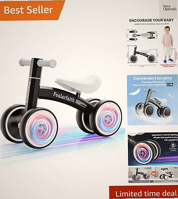 Baby Balance Bike for 1 Old Boys Girls, Toddler First Bike with 4 Colorful L...