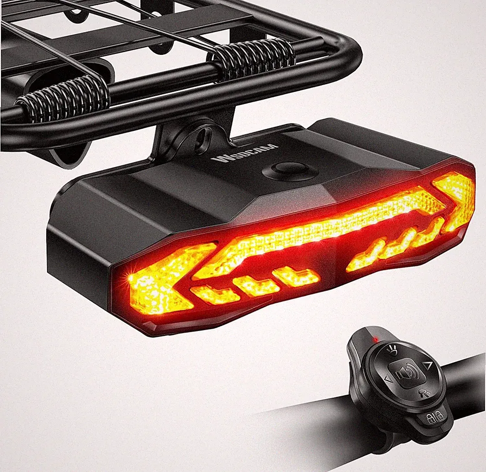 Bike Cargo Rack Tail Light with Turn Signals and Brake Light, Wireless Bike Horn