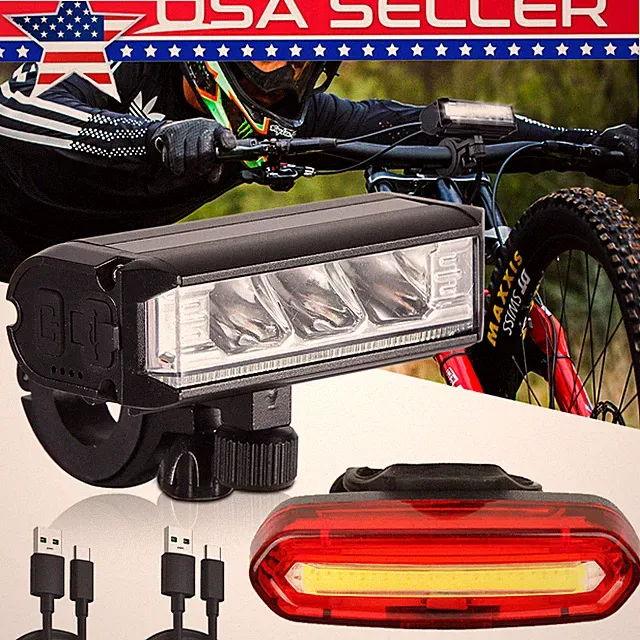 Bike Lights Front Tail Light Night Riding LED Bicycle Lights USB Rechargeable US