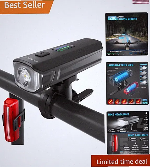 Bike Lights USB-C Rechargeable Bicycle Front Headlight and Rear Taillight wit...
