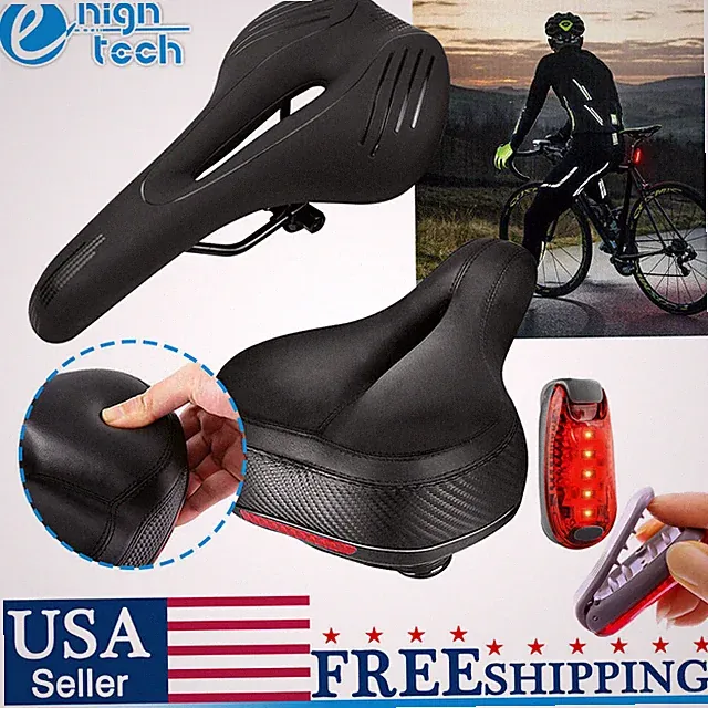 Bike Saddle Bicycle Seat Soft Pad Cushion & LED Tail Light Safety Warning Lamp