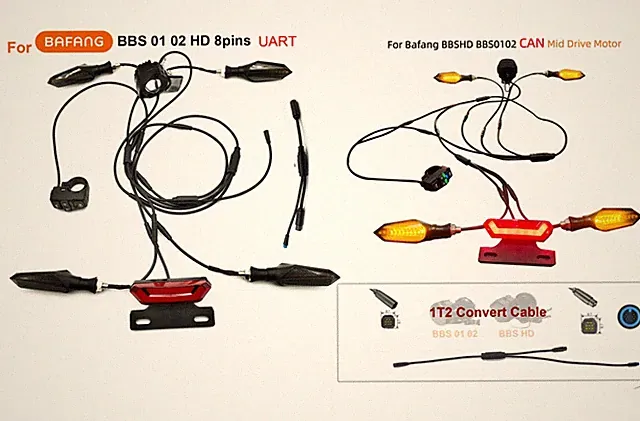 Ebike 48V/52V Waterproof Cable Turn Light Kits for Bafang BBS0102/HD CAN or UART