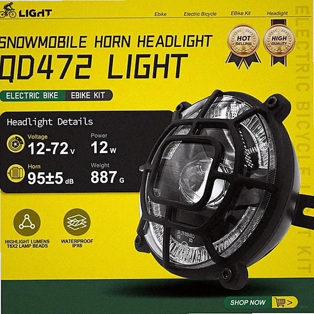 Electric Bike QD472 LED Front Headlight 12V/36V/48V/72V Night Safe Riding Parts