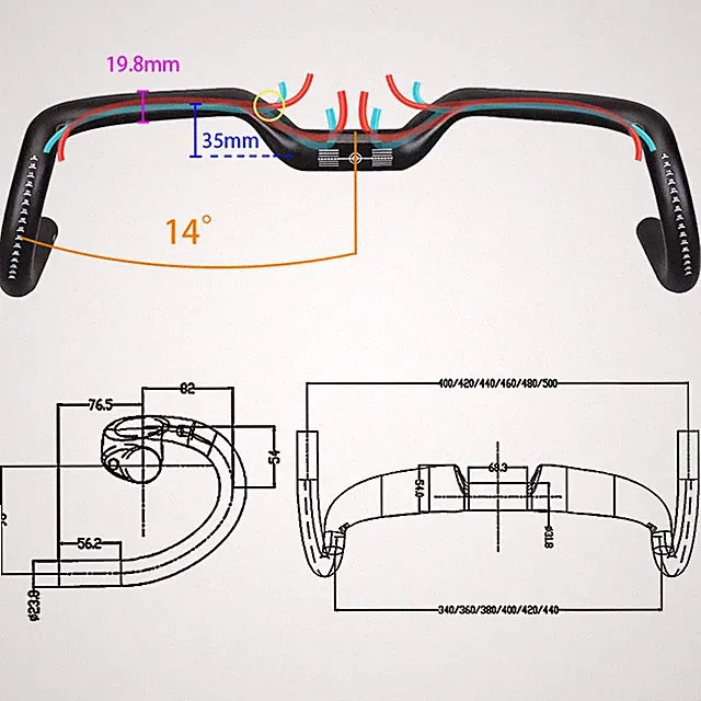 Gravel Bicycle Carbon Handlebar Ultra Light 400mm 420mm 440mm Drop Handlebar
