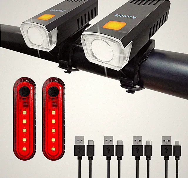 KunHe 2Pack USB-C Rechargeable Bike Lights Head Lights For Night Riding For Kids