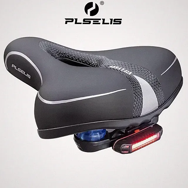 Large Bicycle Saddle with Rechargable Taillight PLSELIS MTB Road Bike