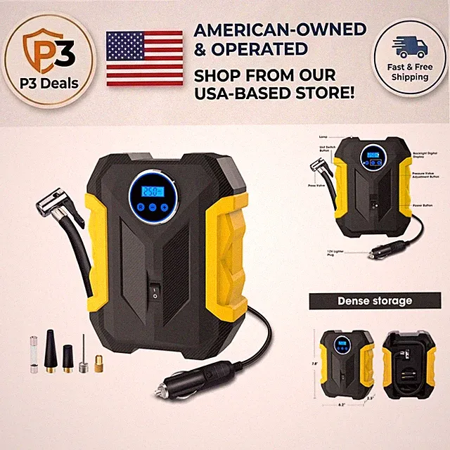 Multi-use Digital Air Compressor with LED Lighting - Ideal for Car & Bike