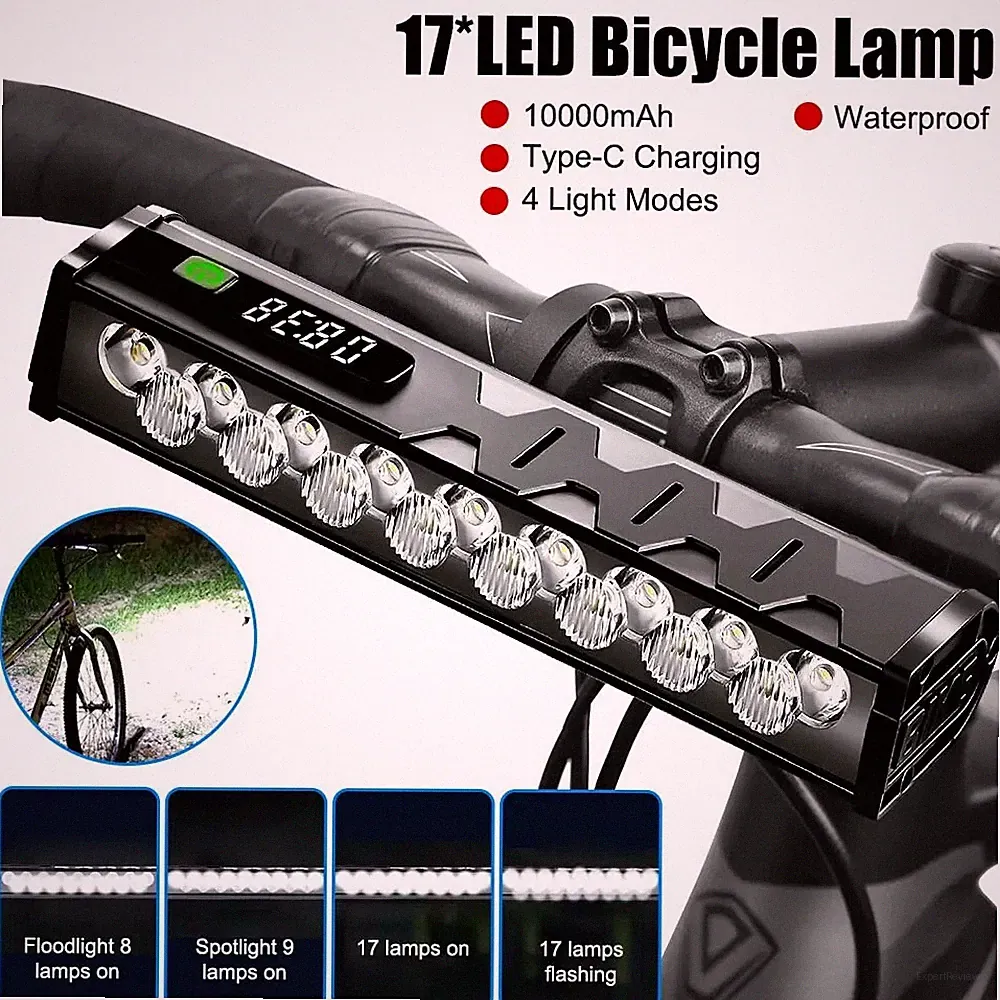 Powerful 4800LM LED Bike Light Bar 10000mAh Rechargeable Bicycle Front Headlight