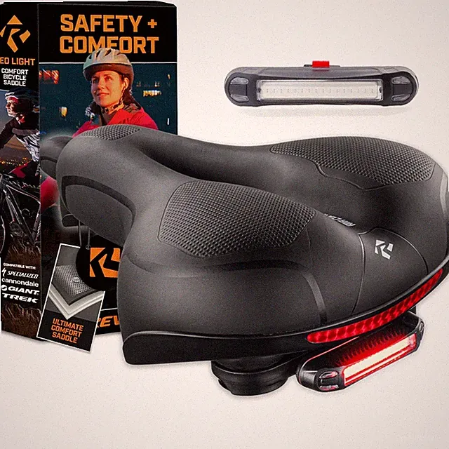 Revere Waterproof Memory Foam Wide Bike Seat with Rear LED Safety Light