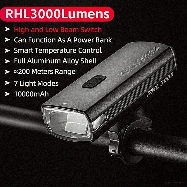 ROCKBROS RHL3000LM Smart Bike Light,USB-C Rechargeable IPX6 Waterproof Headlight