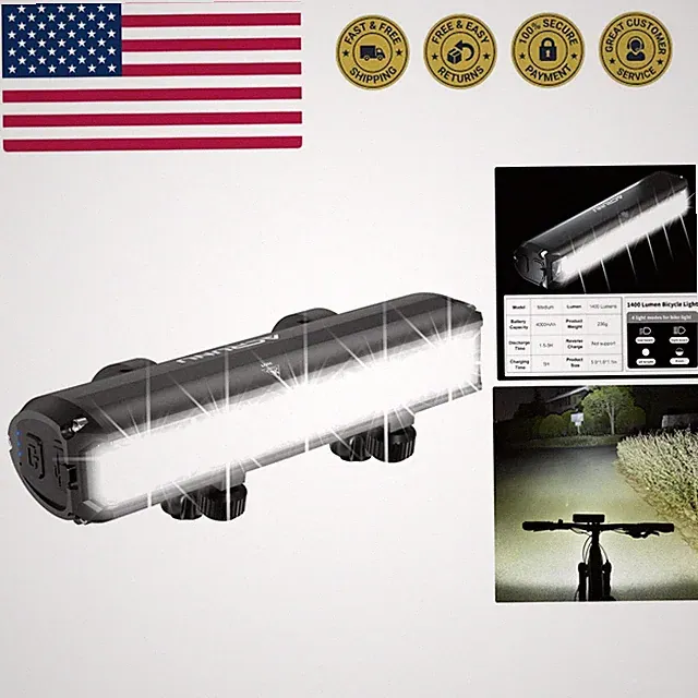 Super Bright 3400 Lumens LED Bike Light USB Rechargeable - 5 Modes Bicycle He...