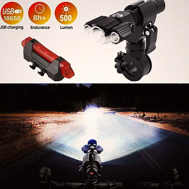 Ultra Bright USB Rechargeable Bike Headlight & Tail Light Set Waterproof