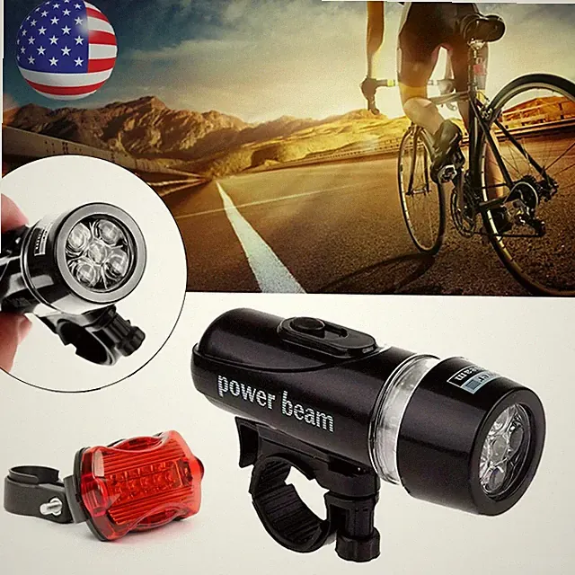 Waterproof 5 LED Lamp Bike Bicycle Front Head Light+Rear Safety Flashlight 1 Set